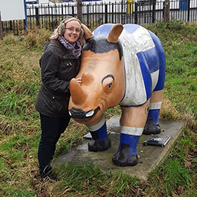 Michelle with a rhino in Chester